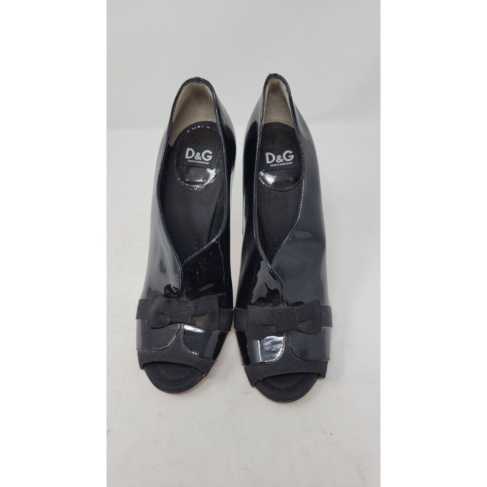 Dolce & Gabbana Black Patent Leather Peep Toe Booties